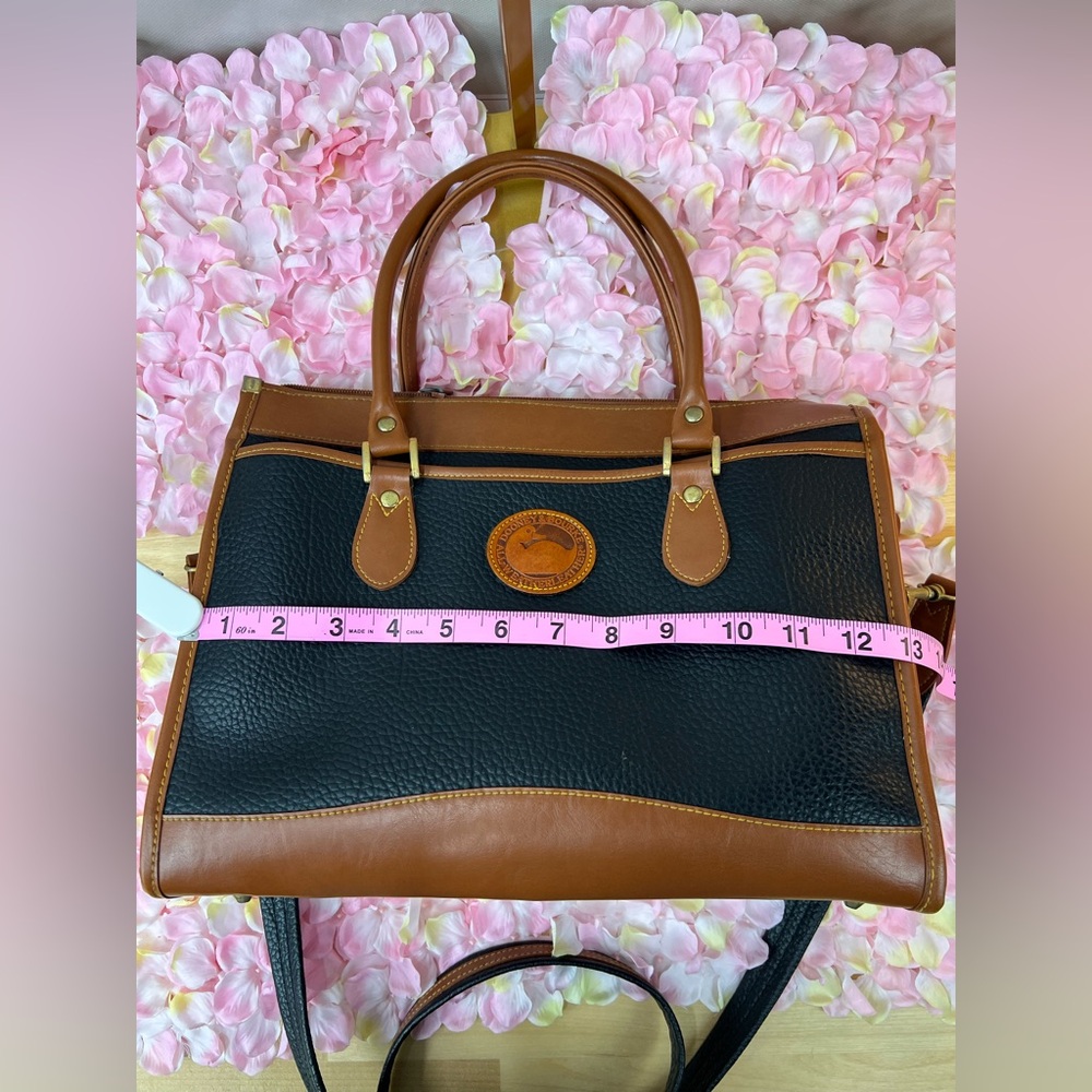Dooney & Bourke Black Peppled Tan Leather Satchel Hand Bag - Picture 9 of 13